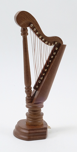 Dollhouse Miniature Harp, Walnut